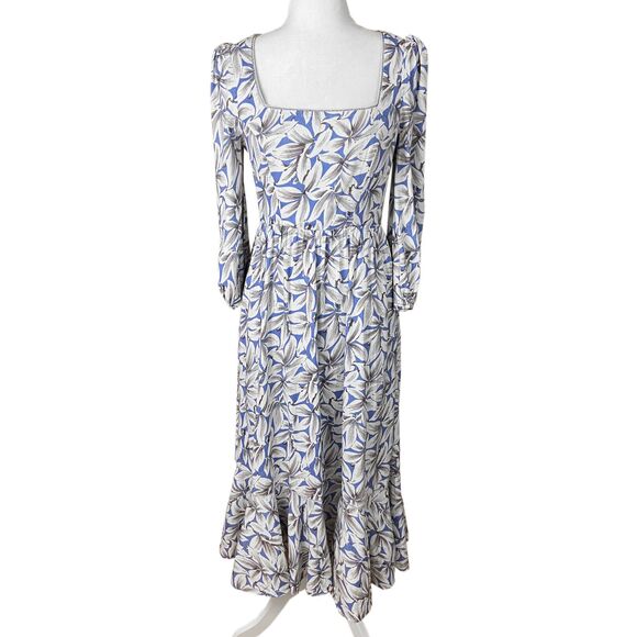 Jonathan Simkhai Ella Floral Midi Dress Size 6 Floral Linen Blend Puff Sleeves - Picture 1 of 7